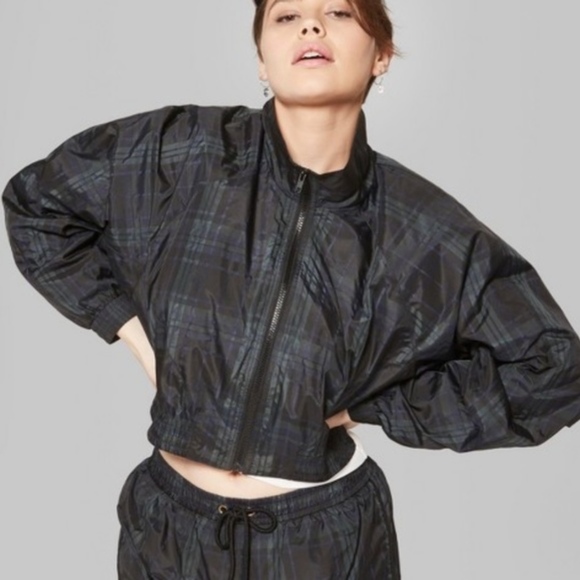 wild fable Jackets & Blazers - Wild Fable Plaid Cropped Windbreaker Jacket Medium